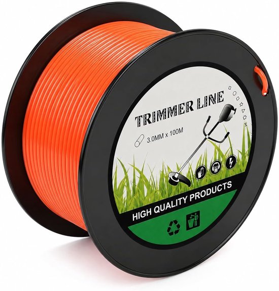 SnelShoppen - Nylon maaidraad rond 3mm x 100m voor trimmerdraad, grastrimmer nylon PA6, oranje grastrimmerdraad voor tuin, bosmaaier en maaiwerkzaamhe