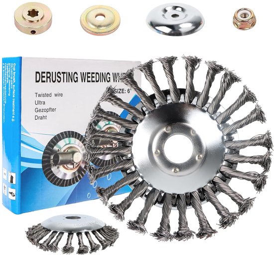 SnelShoppen - Onkruidborstel 8 Inch, Stalen Draad Borstel met Adapter voor Bosmaaiers en Grasmaaiers, Efficiënte Verwijdering van Onkruid en Mos