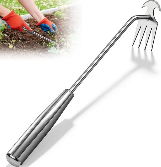 SnelShoppen - Onkruidsteker voor Graven, Multifunctionele Onkruidsteek met Handvat, 30 cm met 4 Klauwen, Onkruid Verwijderen en Verplanten, Tuingereed