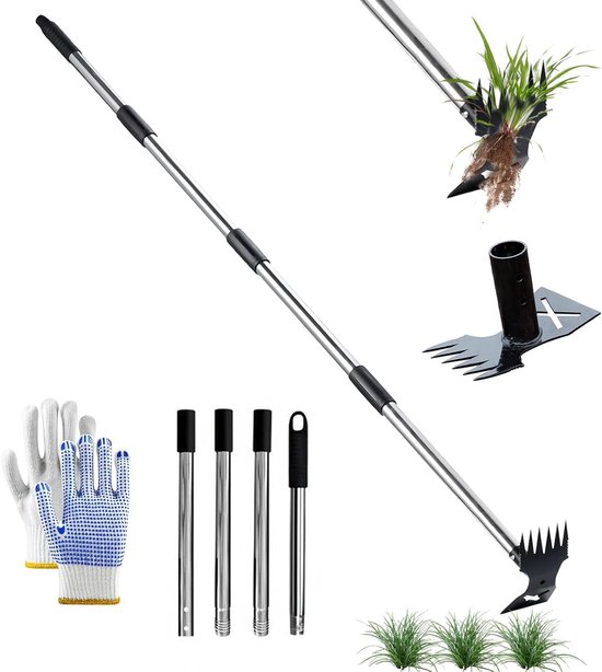 SnelShoppen - Onkruidtrekkergereedschap met lange steel 150 cm, 2-in-1 handmatige onkruidhark en tuinschoffel, roestvrij staal, staande onkruidverdelg van Snelshoppen