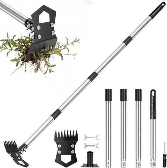 SnelShoppen - Onkruidverwijderaar 150 cm, 2-in-1 Onkruidstecher met Lange Handgreep, Onkruidhark en Tuinhekel, Tuin Gereedschap voor Efficiënte Onkrui