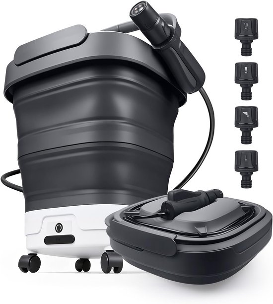 SnelShoppen - Opvouwbare Draagbare Hogedrukreiniger 12L Watertank - Draadloze Hogedrukreiniger met Wielen, 4-in-1 Sproeikop, Elektrische Sproeifunctie