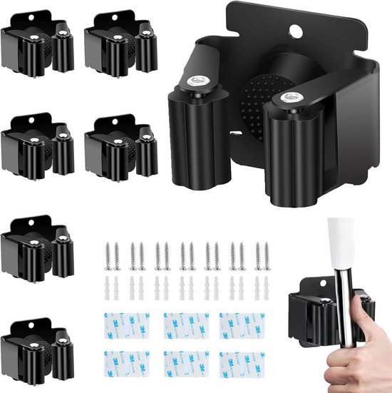 SnelShoppen - Pack van 6 Broom Holder Wandbevestiging voor Tuingereedschap, Rvs Broomhouder met Bevestigingsschroeven en Stickers, Ideaal voor Tuin, K