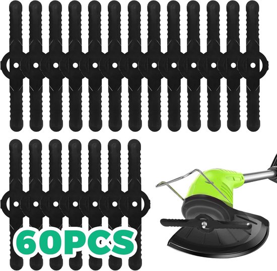 SnelShoppen - Pack van 60 Vervangbladen voor Grastrimmer 14 cm - Duurzame Plastic Messen voor Tuin Onderhoud - Ideaal voor Accu Grasmaaier, Zwart