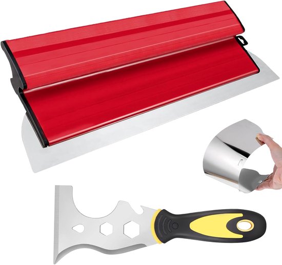 SnelShoppen - Paneelspatel 40 cm Roestvrijstalen Lemmet - Professionele Vlakspatel met 13-in-1 Gereedschap - Ergonomisch Z-vormig Handvat voor Wandbou