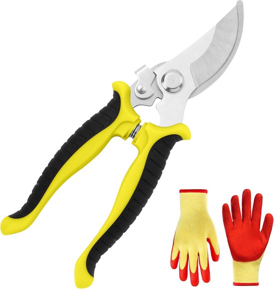 SnelShoppen - Professionele Tuintangen met Handschoenen, Bypass Snoeischaar van Roestvrijstaal, Snoeigereedschap voor Tuinieren, Tuinaccessoires voor van Snelshoppen