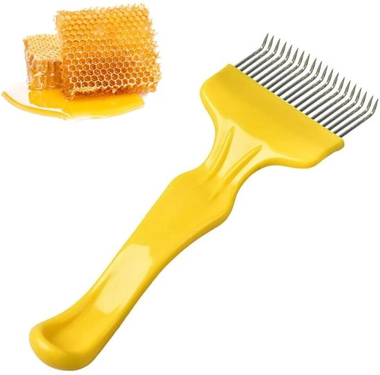 SnelShoppen - RVS Ontdekking Fork Bijen Ontdekking Fork Honingraat Bijenhouderij Gereedschap Accessoires Honing Schraper met Gele Kunststof Handgreep