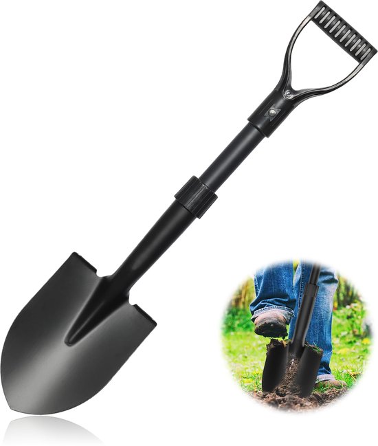 SnelShoppen - Schop 28 inch Puntige Metalen Tuinschep met D-Handvat, Glazenvezelschep voor Kamperen, Strand, Tuin en Zware Graven, Draagbare Mini-Sche
