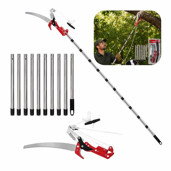 SnelShoppen - Telescoop Astzegge met Astschere - Handmatige hoge snoeischaar, telescopische handgreep 82-410 cm, verstelbare lengte, 2 in 1 tuinzaag e