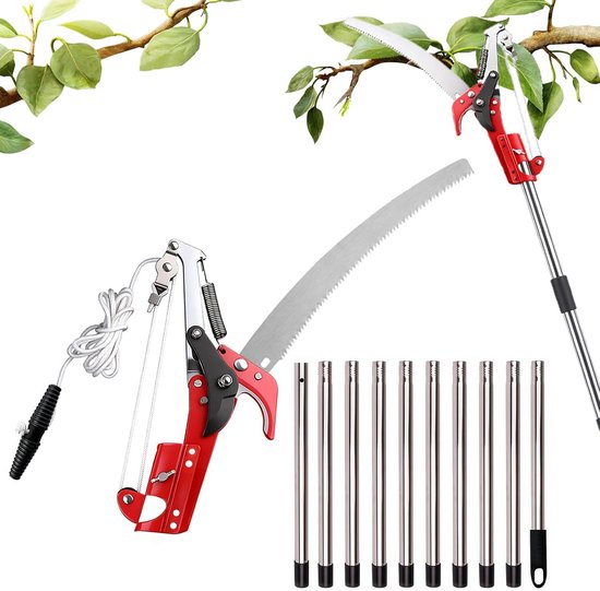 SnelShoppen - Telescopische Takkenschaar 82-410 cm met Takkenzaag - 2-in-1 Snoeischaar - Handmatig met Trekkoord - Roestvrijstalen Telescoopsteel - Id