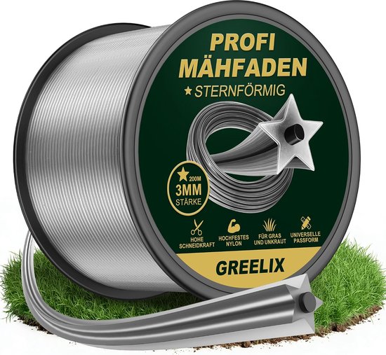 SnelShoppen - Trimmerdraad 3 mm x 200 m - Nylon Draadspoel voor Bosmaaiers en Grastrimmers - Versterkte Draad met Sterprofiel voor Schone Snede - Tuin