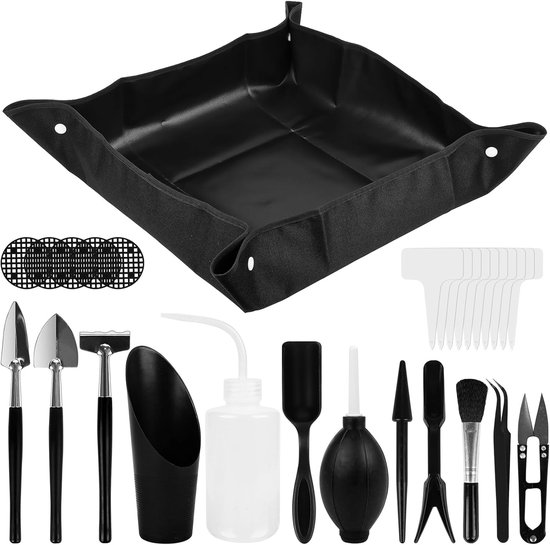 SnelShoppen - Tuin Gereedschap Set 28 Delig Succulent Plant Set Vouwbare Repotmat Schep Schoonmaak Borstel voor Binnenplanten Bonsai Cactussen Verzorg