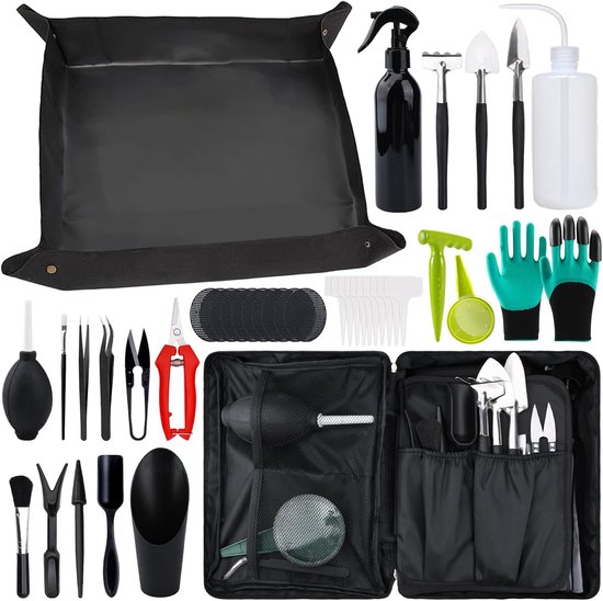 SnelShoppen - Tuin Gereedschap Set 41-delig, Bonsai Gereedschap, Succulent Planten Tools, Waterdichte Plantmat, Mini Tuinset voor Binnenplanten en Pro