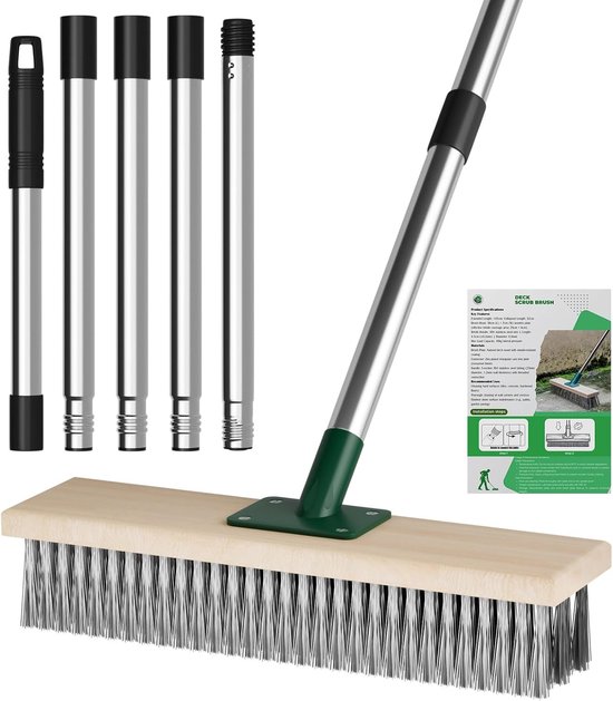 SnelShoppen - Tuinborstel Heavy Duty Draadbezem Outdoor met 145 cm Telescopische Handgreep, Stijve Metalen Borstels voor Terras, Tuin en Dek