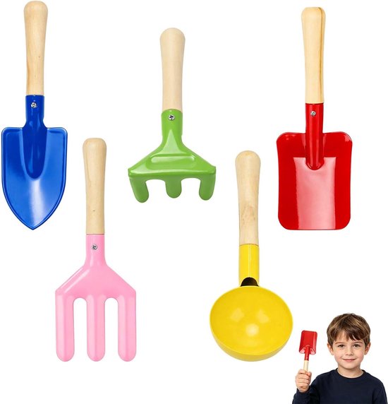SnelShoppen - Tuingereedschap voor Kinderen, 5-delige Set met Plantenschep, Handvork, Hark, Kindvriendelijk Tuinset voor Aarde, Potplanten en Balkonon