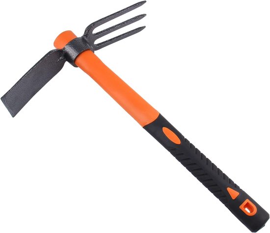 SnelShoppen - Tuinhark en Hoes Set met Ergonomisch Handvat, 38.5 cm, Carbon Staal, Dubbele Hoofd Tuingereedschap voor Tuinieren en Landschapswerken