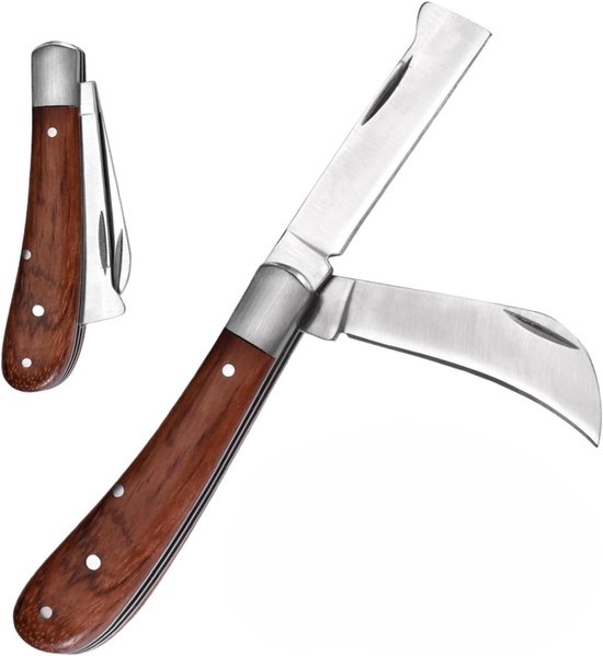 SnelShoppen - Tuinschaar, Grafting Knife, Pocket Knife met 2 RVS Bladen voor Fruitbomen, Multifunctioneel Snoeimes voor Oogsten, Snoeien, Struiken en