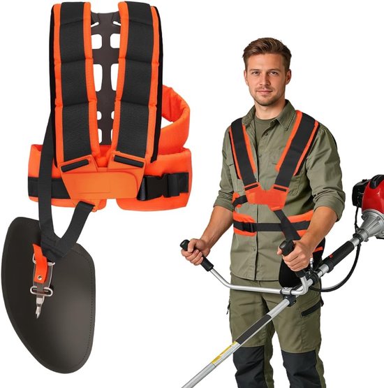 SnelShoppen - Universele Verstelbare Grasmaaierharnas met Padding, Comfortabele Dubbele Schouderband voor Grasmaaier en Bosmaaier, Zwart Oranje met Ve