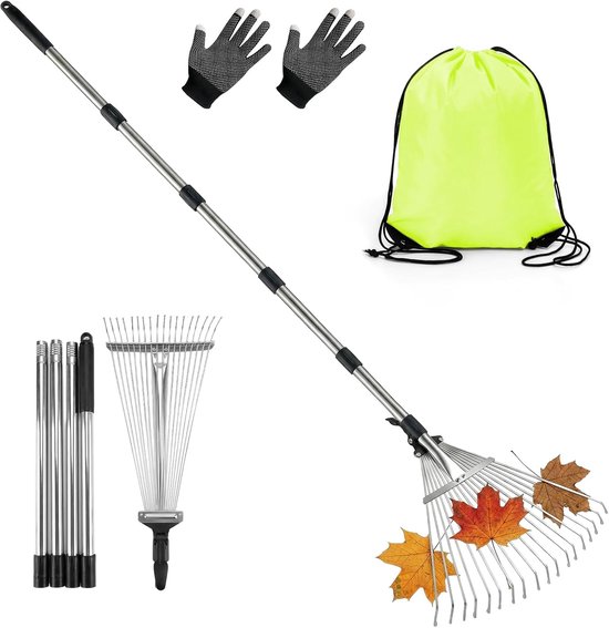 SnelShoppen - Verstelbare Bladhark met Handvat - Bladborstel voor Tuin en Buiten - Ideaal voor Tuinonderhoud, Bladeren Verzamelen, Lichtgewicht en Duu