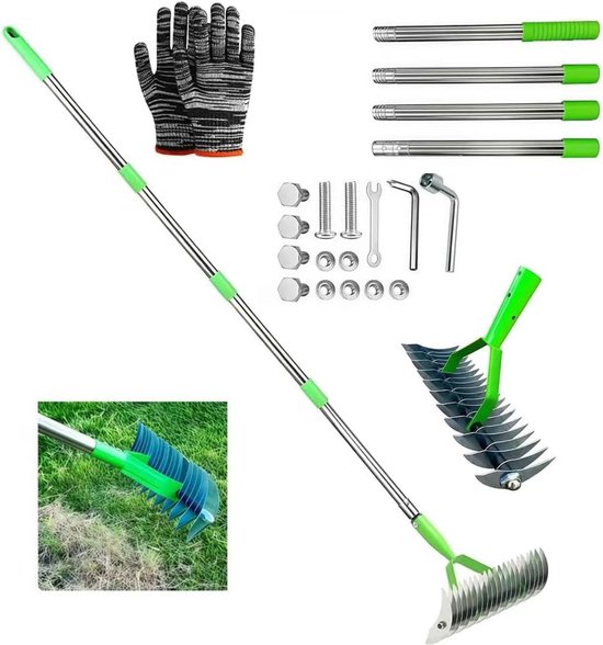 SnelShoppen - Verticuteerder Hark met Steel 160 cm - Snijhark voor Tuin en Gazon - Verstelbare Handverticuteerder voor Dood Gras - Ideaal voor Binnenp
