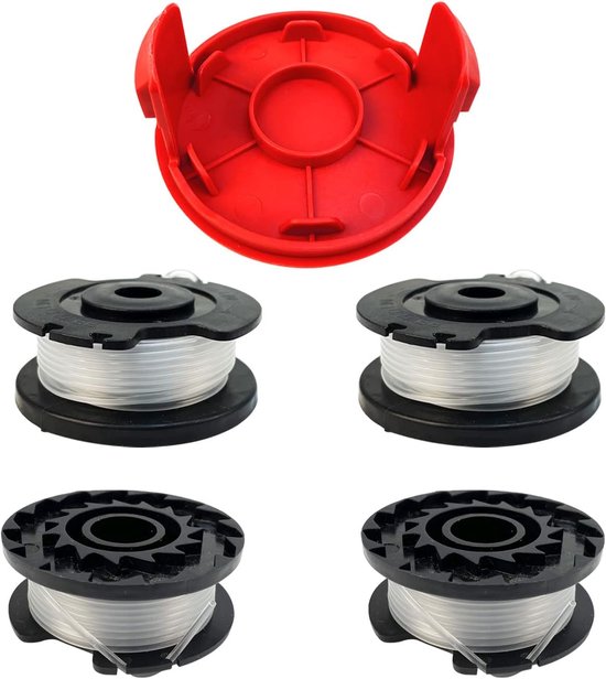 SnelShoppen - Vervangende Draadspoel voor Grastrimmer, Nylon Draad 1.6 mm, 4.9 m Lang, Geschikt voor GE-CT 18/28 Li en TC, 4 Spoelen + 1 Kap