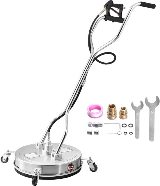 SnelShoppen - VEVOR Hogedrukreiniger Oppervlaktereiniger 535 mm, RVS, 4500 PSI, 4 Wielen, 3/8" Snelaansluiting, 2 Sproeimondstukken, Dubbele Handgreep
