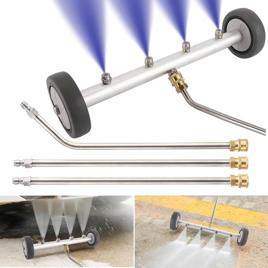 SnelShoppen - Water Broom voor Hogedrukreiniger, Dubbele Functie, 16 Inch, Auto Was, Water Broom met 4 Nozzles en 3 Extensiestangen tot 4000 PSI (Zilv