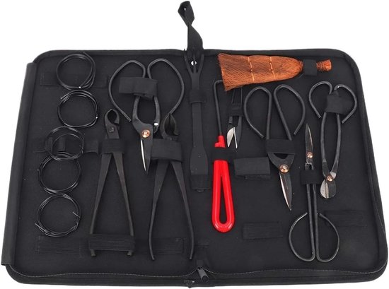Snoeigereedschap Set - Tuinieren Tools - Bonsai Verzorging - 15 Delige Kit - Met Opbergtas - Zwart