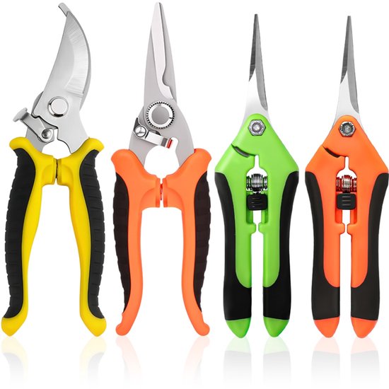 Snoeischaar Set - Bypass snoeischaar voor bloemen, fruit & groenten - Voor tuinieren & oogsten - Tuinliefhebbers - Metaal - Rood/zwart - 4 stuks van Easymaxx