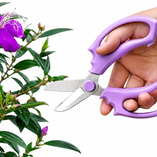 Snoeischaar voor Bloemen & Planten 17 cm - Paarse Multifunctionele Bloemenschaar met RVS 2Cr13 Bladen - Professionele Snoeischaar voor Tuinieren, Bloemschikken & Oogsten
