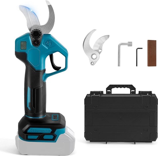 Snoeischaar voor Makita 18V accu | Draadloos | Borstelloos | Elektrisch | 2 versnellingen | Digitaal display | 30 mm snijdiameter | Slijpsteen | Reservemessen | Geen batterij van Merkloos	