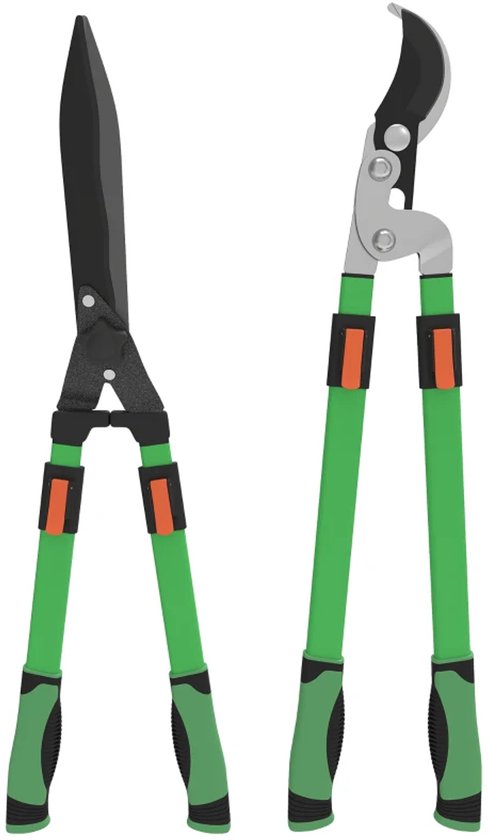 Snoeischaren set - Tuinscharen set - 2-delig - Tuinschaarset - Bladlengte 90 cm - Uitschuifbare Steel - Tuinschaar - Tuingereedschapset - Heggenschaarset - Takkenschaar - Groen + Zwart van Merkloos	