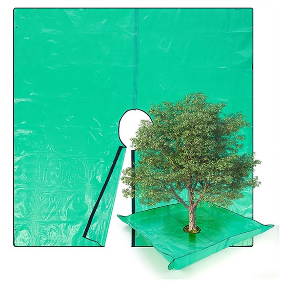 Snoeizeil-Professioneel Snoeizeil 200x200cm - Waterdicht Opvangzeil voor Snoeiafval - Met 30cm Opening voor Stammen - Landscape Tarp met Opstaande Hoeken - Groen van Merkloos	