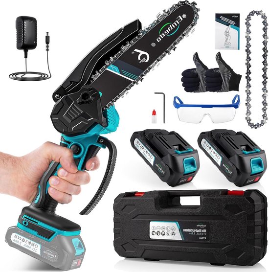 Snoerloze Elektrische Mini Kettingzaag 6 inch - Met 2PCS Oplaadbare 2.0Ah Batterijen en Lader - 2 Kettingen - Handheld Kettingzaag voor Bomen Tuin Snoeien Hout garden saw hand van Merkloos	
