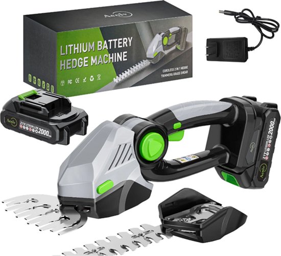 Snoerloze Heggenschaar + Grasschaar met 2 Accu’s | 2-in-1 Tuingereedschap met Veiligheidsslot & Krachtige Motor van Merkloos	