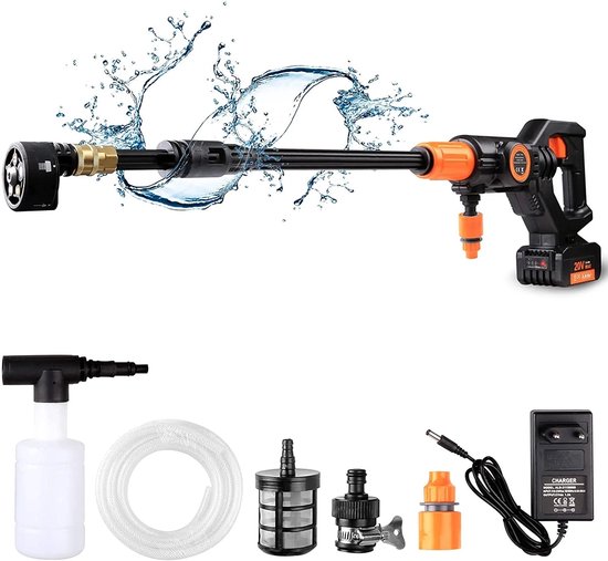 Snoerloze Hogedrukreiniger - Draagbaar & Krachtig - 20V - Oplaadbare Accu - Hogedrukreiniger voor Elektrische Auto - voor Autohek - Tuin en Zwembad - Zwart - 5 m - 5 in 1 Alang met Roterende Sproeier van Merkloos	