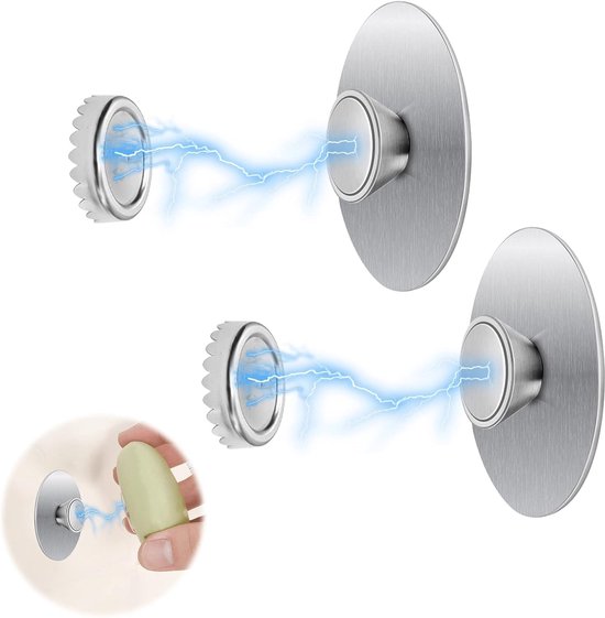 Soap Magnetic Holder - 2 Pieces - RVS - Geen Boren - Voor Douches - Badkuipen - Wasbakken - Badkamer - Zilver van Merkloos	