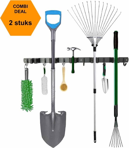 SODEAL Luxe Bezem Ophangsysteem - Bezemhouder - Opbergsysteem - Ophanghaken - Tuingereedschap - Gereedschap opbergen - Zwart van SODEAL