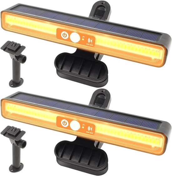 Solarlampen voor buiten - 2 stuks clip-on solarlampen met bewegingsmelder - 3 modi led-solarlampen met 36 leds - 2 montagearten solarlicht voor woonkamer - garage - camping - eenvoudig wit licht - energiezuinig en duurzaam van Merkloos	