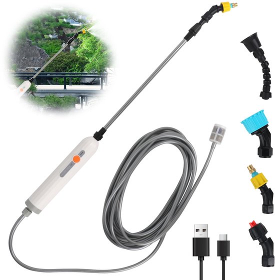 Solidchoice - Elektrische sproeistaaf, 3,7 V, elektrische plantensproeier, 4 nevelsproeiers en 5 m slang, 2 standen en oplaadbare USB, accu-drukspuit voor tuin, terras, gazon en onkruid