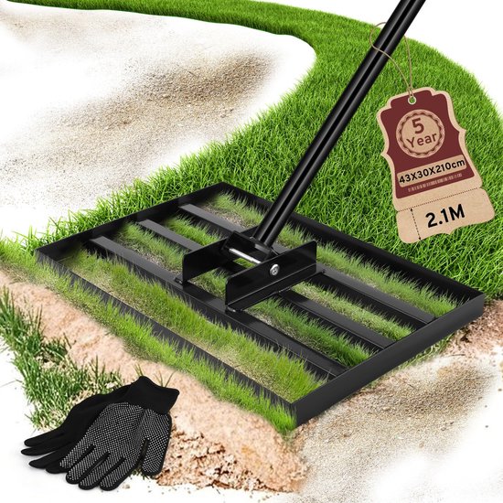 Solidchoice- Gazon Nivelleringshark voor zwaar gebruik - Verstelbaar handvat 210 cm - Hoogwaardig ijzeren gereedschap - Grondegalisatie - Topdressing - Perfect egaal oppervlak - Hark