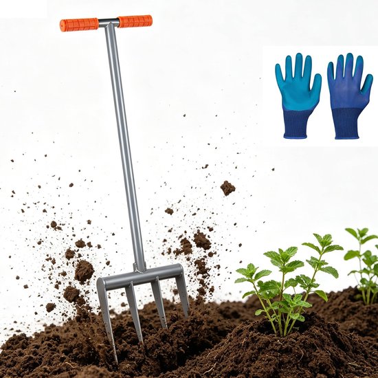 Solidchoice - Graafvork voor Harde Bodems met 4 Tanden en Handschoenen