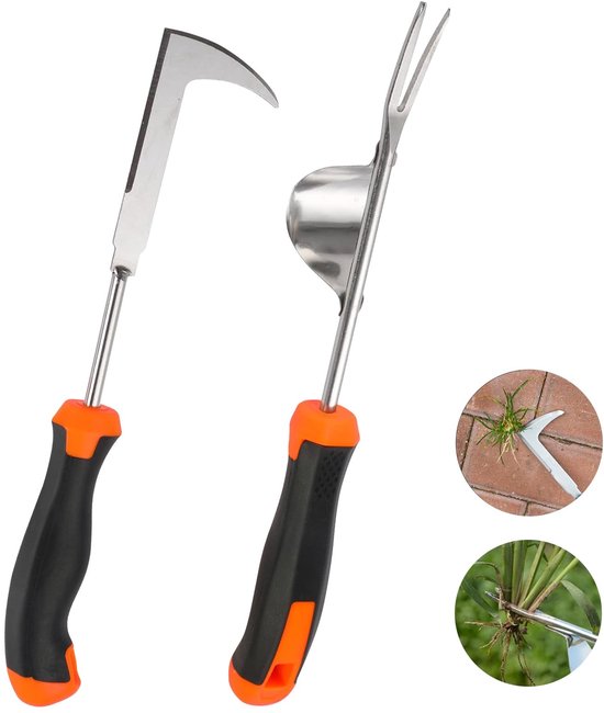 Solidchoice- Onkruidmes 2-delige set - Roestvrijstalen Wortelsteker - Onkruidsteker - Ergonomisch Design - Antislip Handgrepen - Duurzaam Tuinieren - Onkruidverdelger