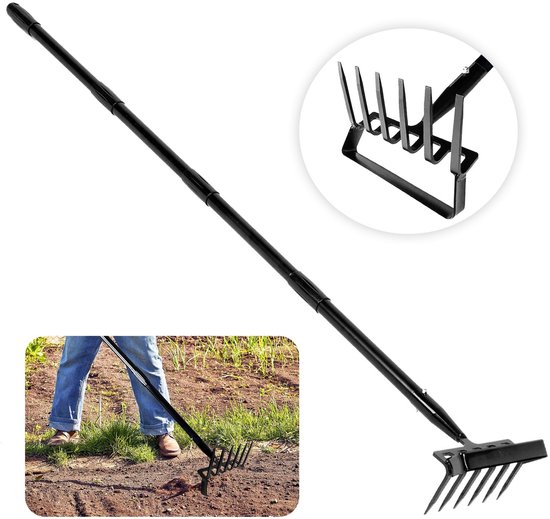 Solidchoice - Tuingereedschap - 2-in-1 Riek en Hark met 6 Tanden van Roestvrij Staal