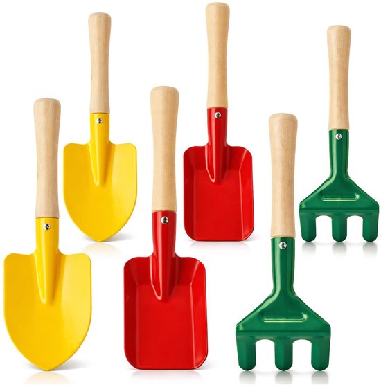 Solidchoice- Tuingereedschapset Mini - Plantgereedschap met Handschepje/Troffel/Hark - Compact voor Balkon/Terras - Tuinhulpmiddelen - 6 Stuks - Planttools