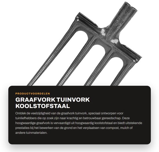 Solidchoice- Tuinvork Robuust Gereedschap - Graafvork - Hoog Koolstofstaal - Tuingereedschap - Praktische Tuinuitrusting - Efficiënt voor Tuingrond - Spitvork