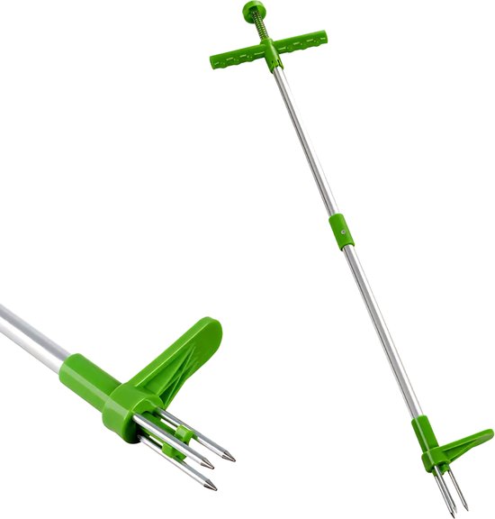 Somstyle Onkruidtrekker - 1 Meter - Onkruidsteker met Steel - Onkruidverwijderaar - Zilverkleurig / Groen van Somstyle