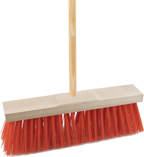 Sorex Bezem buiten - 32 cm - rood - steel 120 cm - harde bezem - straatbezem van Sorex