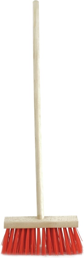 Sorex Kinderbezem voor buiten tegels - rood/hout - met steel 78 cm - Tuingereedschap van Sorex