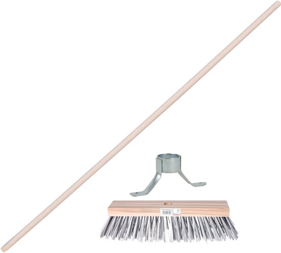 Sorex Staaldraad bezem - kop 32 cm - houten steel 120 cm - met metalen stokhouder - onkruid bezem - buiten van Sorex